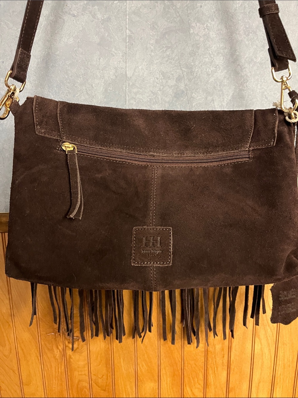 Haute Hippie Dark Brown Suede Envelope with Eyelet Detail 100% Suede NWT - Picture 9 of 15